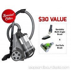 Ovente Cyclonic Bagless Canister Vacuum with Hepa Filter, Multi-Angle Brush and Sofa/Pet Brush, Black (ST2620B)