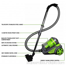 Ovente Cyclonic Bagless Canister Vacuum with Hepa Filter, Multi-Angle Brush and Sofa/Pet Brush, Green (ST2620G)
