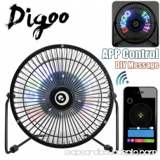 Digoo 6'' USB APP Control Table Desk Desktop Cooling Fan LED Bluetooth Metal Rotate RGB Clock Fan DIY Programmable Message Home Office For PC Laptop Notebook