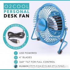 O2COOL 4 USB Personal Desk Fan – Portable Mini Table Cooling Fan - Plugs into Computer - Adjustable 360° Tilt, Quiet, Rubber Grip Feet - Blue