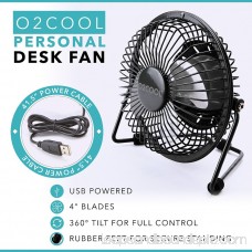 O2COOL 4 USB Personal Desk Fan – Portable Mini Table Cooling Fan - Plugs into Computer - Adjustable 360° Tilt, Quiet, Rubber Grip Feet - Black
