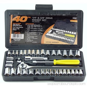 Great Neck Saw PS040 1/4 and 3/8 Drive Sockets Standard and Metric 40-Piece Set 552273600
