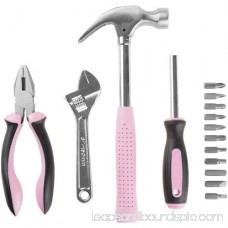 Household Hand Tools, Pink Tool Set - 15 Piece by Stalwart, Set Includes – Hammer, Wrench, Screwdriver, Pliers (Tool Kit for the Home, Office, or Car) 563717973