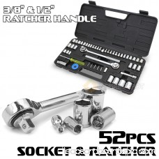 1/4 3/8 1/2 Mechanics Spark Drive Ratchets & Metric Sockets SAE Tool Set with Case, 52PC