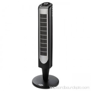 Three-Speed Oscillating Tower Fan With Remote Control, Metallic Silver And Black