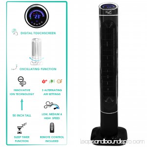 Vie Air 50 Luxury Digital 3 Speed High Velocity Tower Fan with Fresh Air Ionizer and Remote Control in Sleek Black 569128066